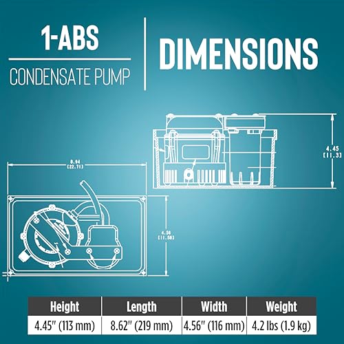 Image of Little Giant 1-ABS 115-volt, 1 /150 HP, 205 GPH Automatic Shallow Pan Condensate Removal Pump for Ceiling Mounted Air Conditioners or Dehumidifiers, with Condensate Collection Tank, Black /Blue, 550522