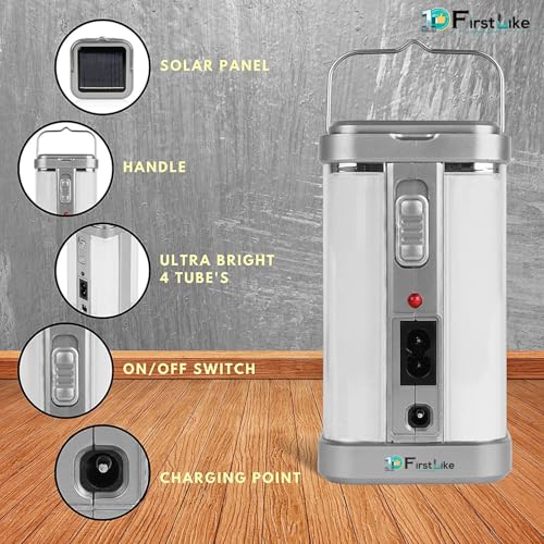 Image of Electric & Solar Rechargeable 4 Tube 80W Lantern Emergency Light | 7 Hours Backup | High Power Multi-Function Light