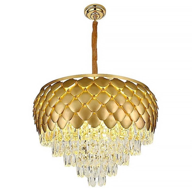 Image of SUANI Pineapple Chandelier Full Golden Italian K9 Glass Crystal Decorative Ceiling Lamp for Hallway and Drawing Room | Golden, Round, (800) mm