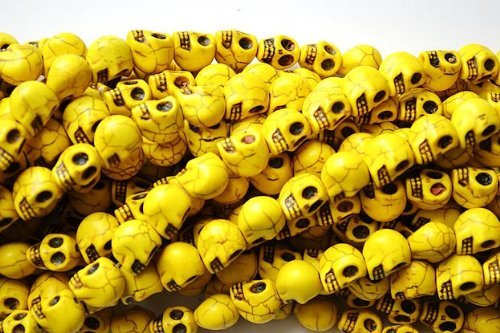 50 Yellow Howlite Skull Beads (Loose) - Day of the Dead (Dia De Los Muertos)
