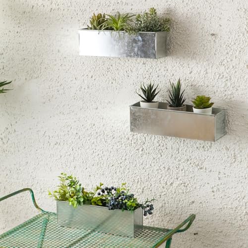 LaLaGreen-Wall-Planter-3-Pack-16-Inch-Large-Wall-Mount-Planters-for-Succulent-Silver-Rectangular-Metal-Hanging-Flower-Pot-Long-Window-Sill-Plant-Box-Railings-Herb-Indoor-Rustic-Farmhouse-Decor LaLaGreen Wall Planter 3 Pack 16 Inch Large Wall Mount Planters for Succulent Silver Rectangular Metal Hanging Flower Pot Long Window Sill Plant Box Railings Herb Indoor Rustic Farmhouse Decor