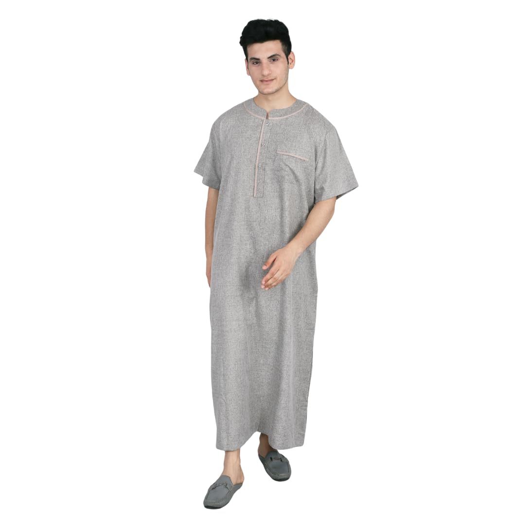 Muslim Thobe for Men, Short and Full Sleeve Options, Polyester Viscose Jalabiya Muslim Thobe Caftans Big and Tall Mens Arab Thobe
