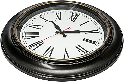 Bernhard Products Extra Large Wall Clock 18 Inch Quality Quartz Silent Non Ticking, Battery Operated For Home/Living Room/Over Fireplace Beautiful Decorative Roman Numeral Stylish Clock, Dark Brown #TOP1