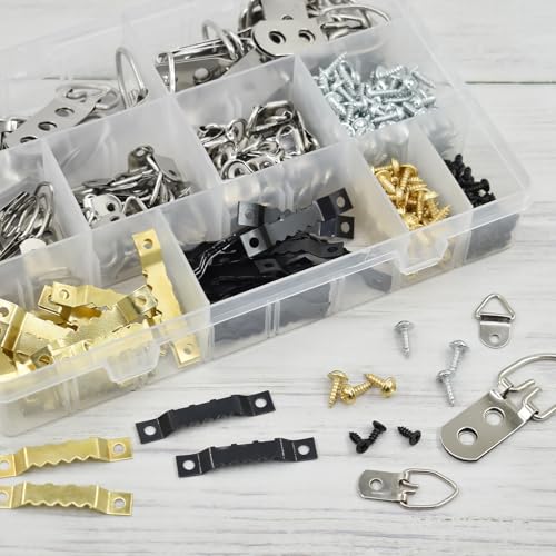 Image of 450pcs 7size Picture Hangers, D-Ring and Sawtooth Hangers Heavy Duty Assorted Kits with Screws for Picture Frame, Canvas Painting, Clock, Artwork Clipboard Hanging Wall Mounting
