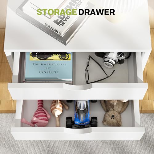 Image of Simple Deluxe 5 Drawer Chest Mobile Storage Cabinets Small Wooden Dresser with Wheels Room Organization Furniture for Office Home, White Wood