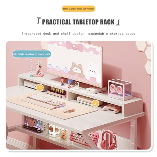 مكتب ألعاب من ديسينو مع رف، مكتب كمبيوتر أبيض، طاولة ألعاب على شكل حرف C، محطة عمل ألعاب الكمبيوتر لمكاتب المنزل، موفر للمساحة، سهل التركيب (أبيض، 100 * 60 * 75 سم)