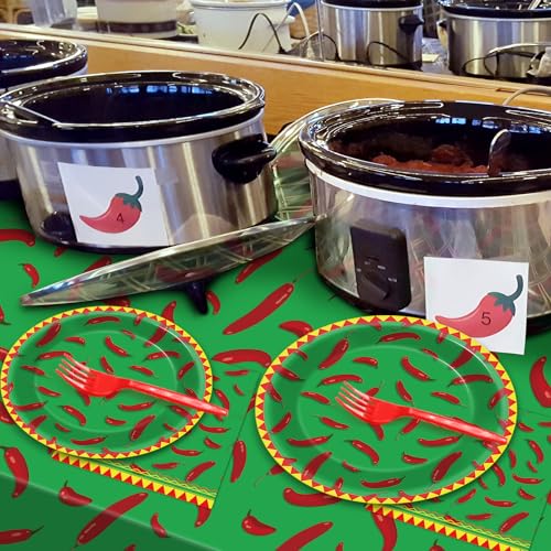 Image of 100 Pcs Chili Cook Off Party Plates and Napkins Set Pepper Birthday Decorations Mexican Party Supplies Mayo Tableware Fiesta Themed Party Favors for Red Chili Party Decorations Serves 25