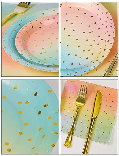 Image of Nkaiso 141Pcs Rainbow Paper Plates and Napkins Party Supplies for20