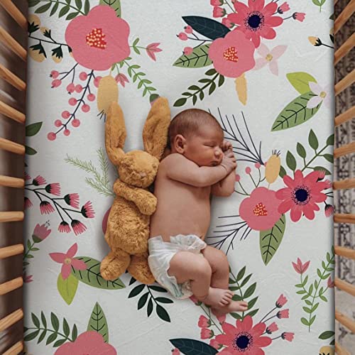 Image of Soft Fitted Crib Sheet, Stretchy and Breathable Toddler Crib Sheet for Boys and Girls, Fits Standard Crib and Toddler Mattress (Bougainvillea)