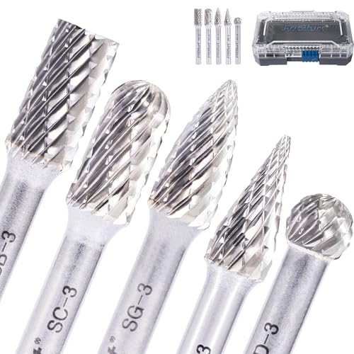 FRITZFURT Tungsten Carbide 5-Piece Rotary Burr Set 1/4" Shank