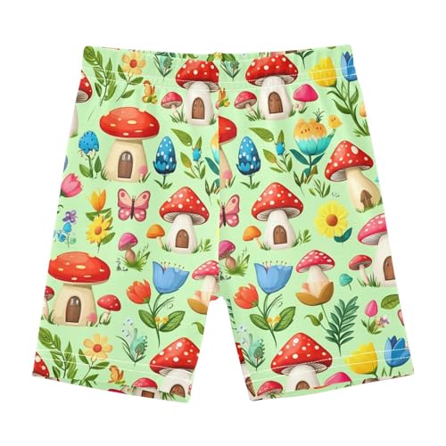 Mushroom Fall House Butterfly Floral Girls Bike Shorts Toddler Girl Clothes Under Dress Dance Shorts for Girls 4-10,4T