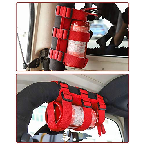Roll Bar Fire Extinguisher Holder, Adjustable Fire Extinguisher Strap Mount for Jeep Wrangler CJ, YJ, TJ, LJ, JK, JKU, JL, JLU JT (Red)
