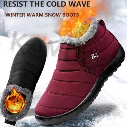 Boojoy Winter Boots, Men and Women's Ankle Snow Boots Slip On Winter Waterproof Fur Lined Outdoor Anti-Slip Shoes2