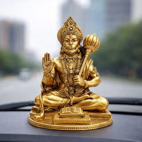 Image of Yadava Golden Hanuman Idol with Double Sided Adhesive Sticker for Car Dashboard - Resin Hanumanji Murti for Home Temple, Office & Spiritual Decor (with Double Sided Adhesive Sticker)