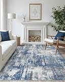 Picture of Latte&Fog 8x10 Area Rugs for Living Room, Large Blue Modern Abstract Washable Rug, Boho Non Slip Low Pile Carpet for Bedroom Dining Room, Office, Dorm, Classroom, Farmhouse and Kids Room - Blue Grey