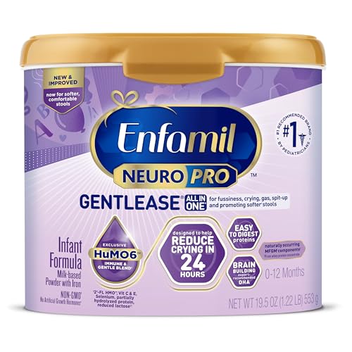 Image of Enfamil NeuroPro Gentlease Baby Formula, Brain Building DHA, HuMO6 Immune Blend, Designed to Reduce Fussiness, Crying, Gas & Spit-up in 24 Hrs, has Prebiotics to Promote Softer Stools, Reusable Tub, 19.5 Oz