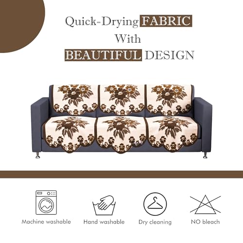 Image of Kuber Industries (Set of 6) Stylish & Durable Cotton Sofa Covers 3 Seater | Washable Sofa Protector /Mat | Suitable Slipcover for Living Room & Office | Painting Print- Cream & Brown