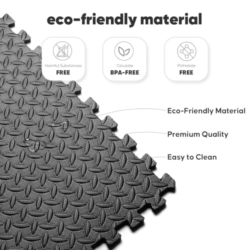 Image of 24 Pack Home Gym Mat, Puzzle Exercise Mat, EVA Interlocking Foam Floor Tiles for Home Workout Equipment and Kids' Play Areas - Black, 24 in x 24 in x in - 24 Tiles (Black, 24 Pack, 96 SQ FT)