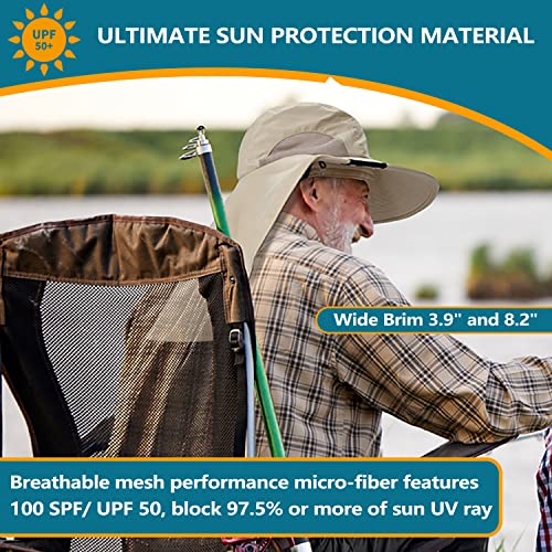 Sun Hat For Men With Uv Protection Wide Brim Safari Hike Cap W/Neck Flap Cover Tan #TOP1