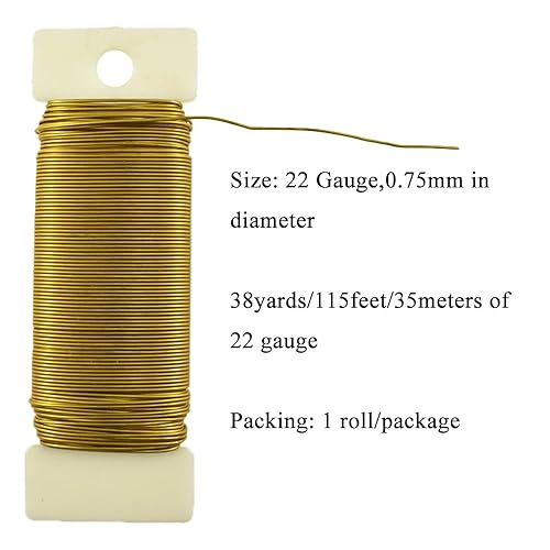 Miniatura 2 de HAHIYO Alambre floral de metal dorado oscuro de calibre 22 - 1 rollo, 38 yardas (115 pies) - Alambre de paleta flexible para manualidades, coronas