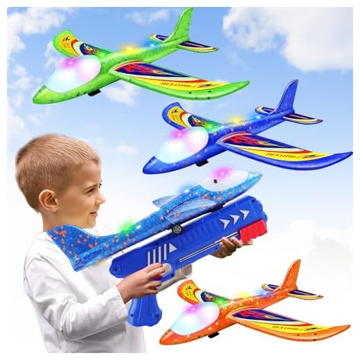 Wesfuner 3 Pack Foam Airplane Launcher Toys, 2 Flight Mode Glider Plane,Kids Flying Toy,3 4 5 6 7 8 9 10 11 12 Year Old Boys Girls Gifts,Outdoor Sport Party Favor