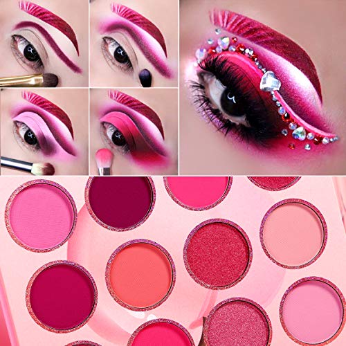 Pink Eyeshadow Palette Makeup Afflano,Pigmented Blendable Pink Shades Eye Shadow Pallet Matte Shimmer Cream,Bright Red Violet Small Cute Peach Eye Palette 12 Color,For Girl/Women/Travel/Mother's Gift #TOP5