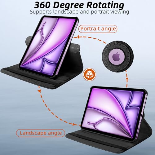 Image of TGK 360 Degree Rotating Flip Cover Case for iPad Air 11 Inch M4 /M3 /M2 2026 /2025 /2024 & Air 5th Gen 2022 /iPad Air 4th Gen 2020 10.9 Inch (Black)