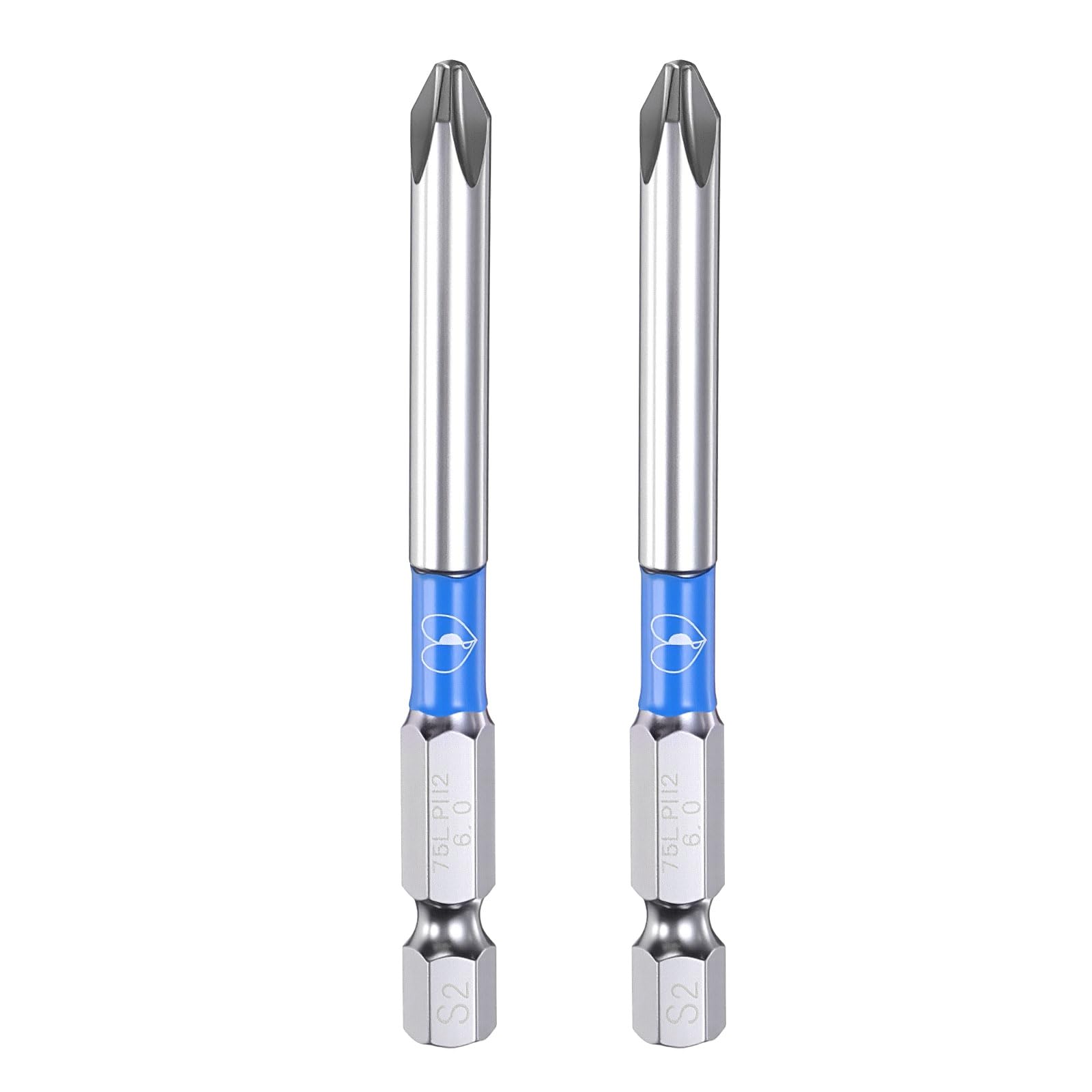 sourcing map 2pcs #2 Impact Phillips Screwdriver Bit PH2 1/4" Hex Shank 3" (75mm) Long 0.24" Rod Magnetic Cross Head Drill Bits S2 Steel Upgraded Mirror Polishing Power Screw Driver Tool
