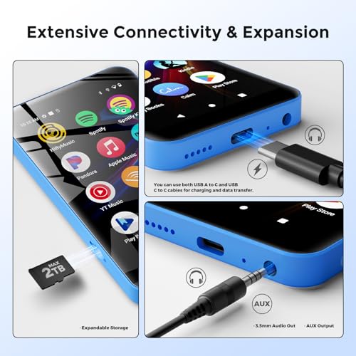 Image of 160GB innioasis G5 MP3 Player with Bluetooth and WiFi, MP3 Player with Spotify, Spotify Kids, Pandora, Play Store, Parental Manager App, Calm, 4 inch HD Full Touch Screen MP4 Music Player for Kids (Blue)