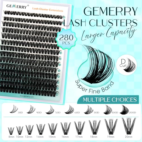 GEMERRY Wimpern Extensions 80D DIY Clusterwimpern 0.07 D Curl 10-18 Mix Cluster Lashes Wimpernbüschel zu Hause(80D-0.07D-10-18mm)
