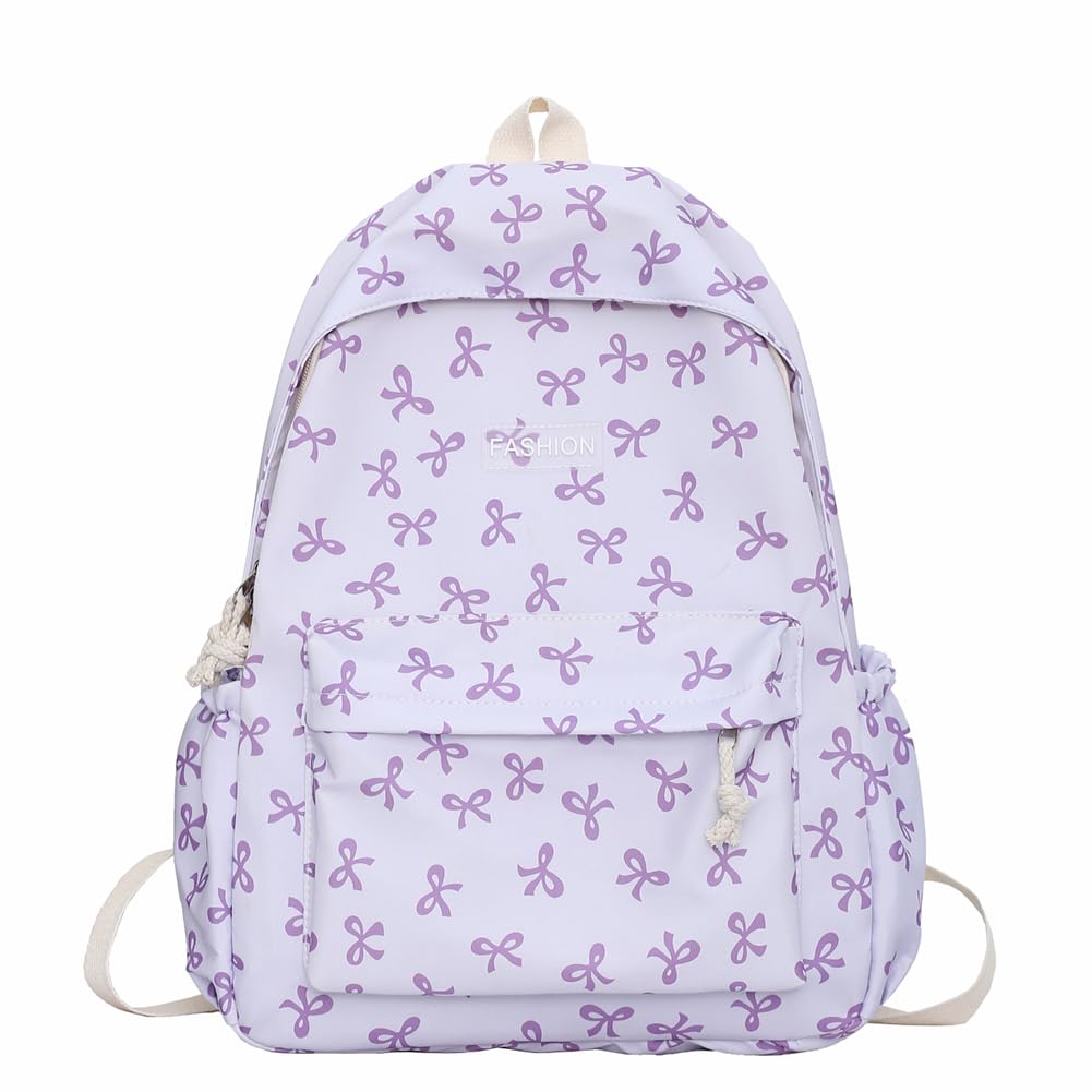 jingyuKJ Coquette Bow Backpack - Kawaii Cute Backpack Aesthetic Daypack Bow Rucksack (A04 Purple)