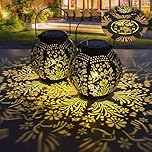 KALAHOL 2 Pack Solar Lanterns Light, Outdoor Lanterns for Garden with Beautiful Pattern, IP44/Auto On Off, Outdoor Hanging Garden Solar Lights for Garden Outside Patio Courtyard Table Balcony
