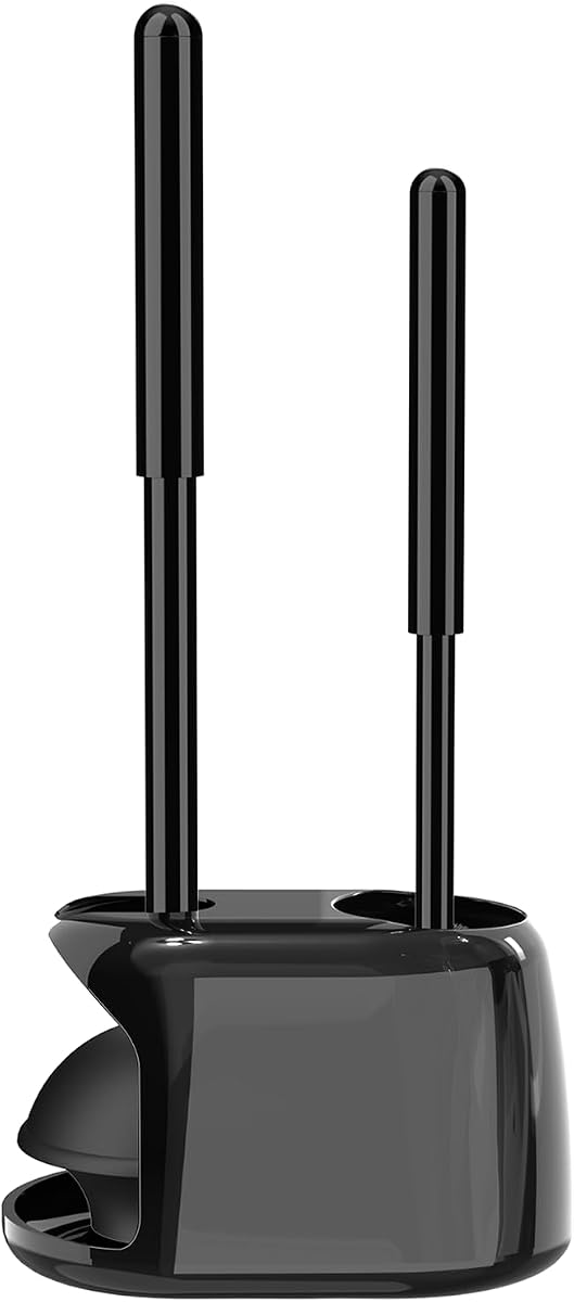 SetSail Juego de escobilla y desatascador para inodoro, desatascadores semiocultos, negro | Escobilla y soporte para inodoro de alta resistencia, juego de émbolo y cepillo para limpieza profunda