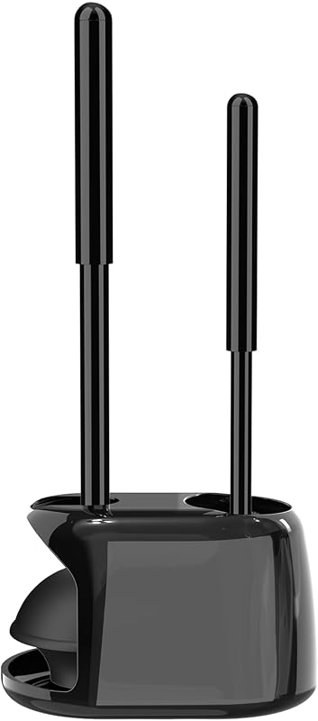 SetSail Juego de escobilla y desatascador para inodoro, desatascadores semiocultos, negro | Escobilla y soporte para inodoro de alta resistencia, juego de émbolo y cepillo para limpieza profunda