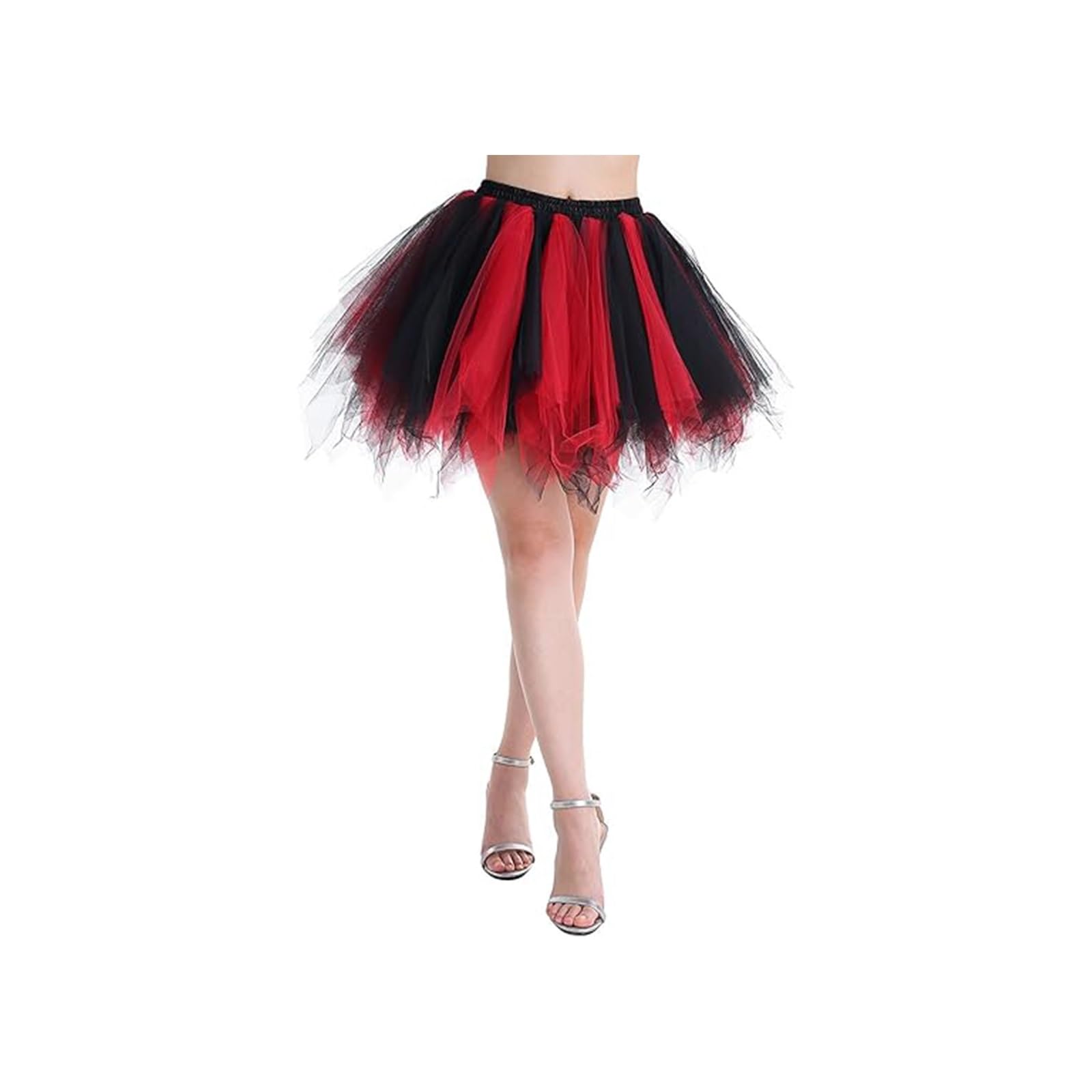 THE WHITE SHOPAdult Women 80's Tutu Skirt Layered Tulle Petticoat Halloween Tutu (Color : Black-Red)