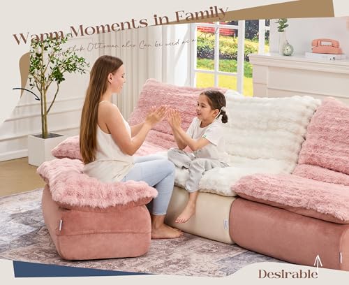 Image of Hobestluk Small Couch Sofa Chaise Lounge Chair Recliner Chair with Footrest | Ergonomic Design,Fluffy Fabric,Multi-Functional Ottoman,No Assembly,Lounge Chair Indoor Living Room Apartment | Pink Single