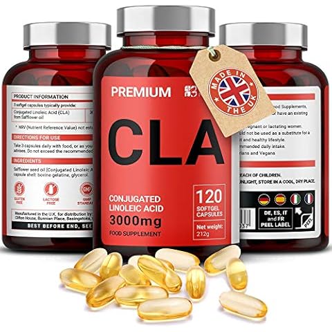 CLA Supplements, 3000mg per Serving - Non-Stimulating, Non-GMO & Gluten-Free Conjugated Linoleic Acid - 120 Capsules - Contributes to Normal Heart Function - Made in UK Cover