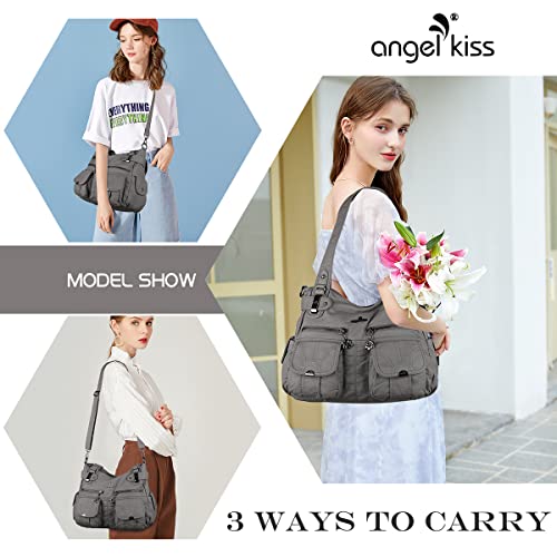 Image of Purses Women Handbags Large Double Zipper Multi Pocket Washed Shoulder Bags Purse with compartments Designer