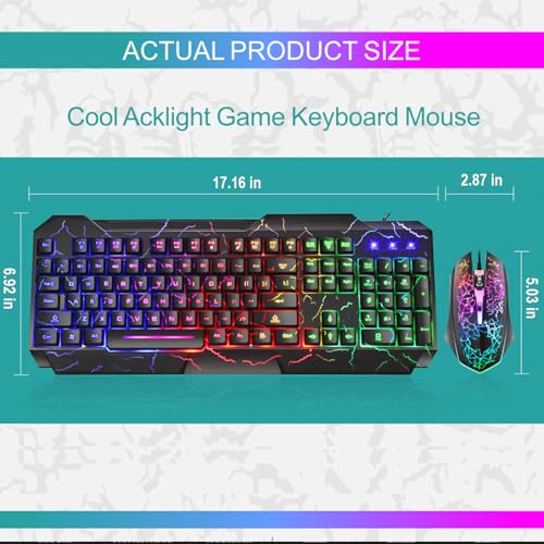 Image of Wired Crack Rainbow Gaming Keyboard and Mouse Combo, 104 Keys Light Up Mechanical Feeling Computer Keyboard, Wired Gaming Keyboard and Mouse for PC MAC Xbox Gamer(Black)
