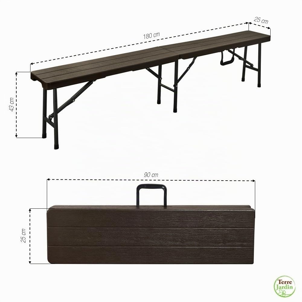 TERRE JARDIN Banc Pliant Imitation Bois 180 cm Marron et Gris