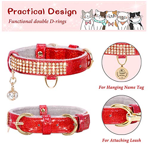Image of Cat Collar, Dog Collar, [Bling Rhinestones] PU Leather with Pendant Adjustable Collars for Small Dog and Cat Small Red