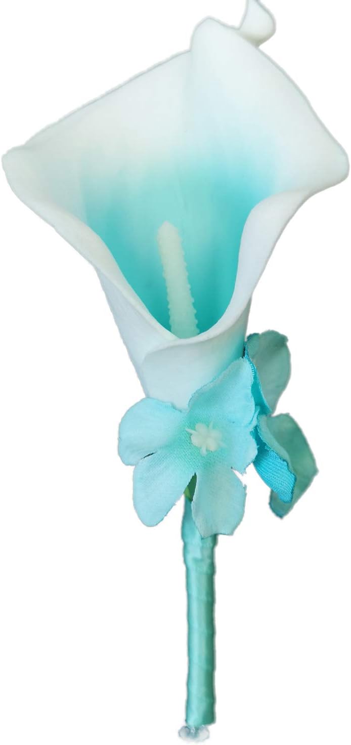 Artificial Wedding Flower Set Turquoise Picasso Calla Lily with Silk Carnation and Hydrangea (Bouquet 15WTG)