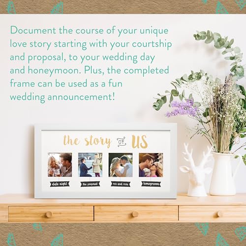 Image of Kate & Milo The Story of Us Collage Picture Frame, Romantic Wedding & Engagement Gift, Bridal Shower Keepsake, Love Story Wall Frame with 4x4 Inserts, White