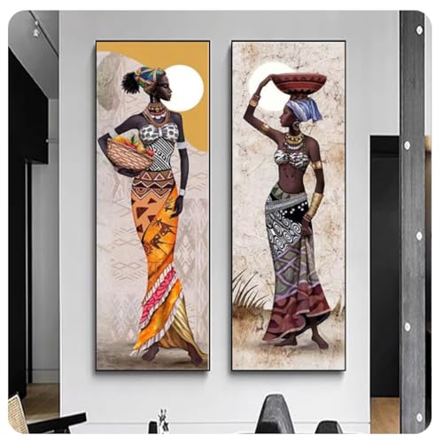 Peinture sur toile de grande taille diptyque portraits ethniques HD
