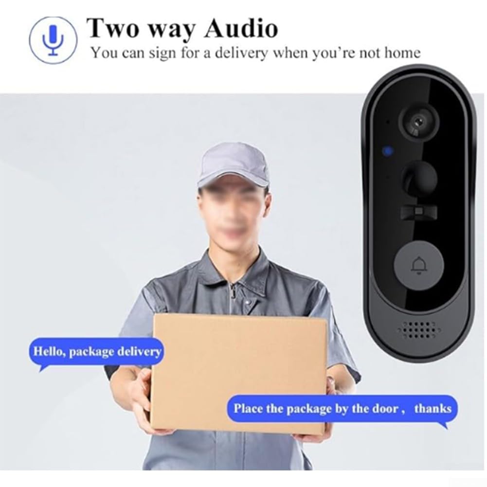 Sonnette vidéo sans fil, sans abonnement, sonnette vidéo 1080p avec carillon, audio bidirectionnel, pour vision nocturne, Wi-Fi 2,4 G, intérieur et extérieur