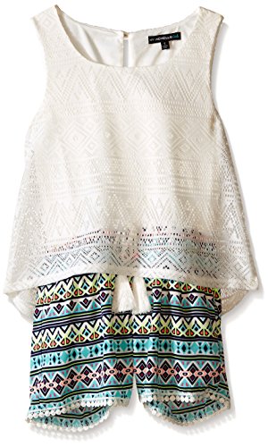 My Michelle Girls' Big Tulip Back Romper with Popover and Printed Shorts with Drawstring