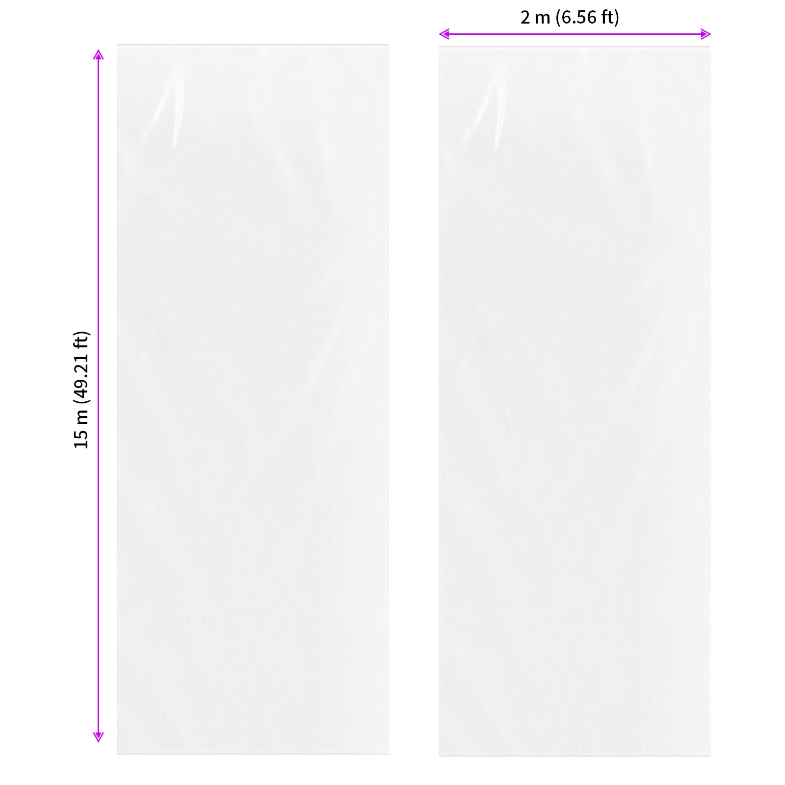 JEUIHAU 2M X 15M Heavy Duty Polythene Sheeting, Thickened Clear Plastic Sheet - Image 2