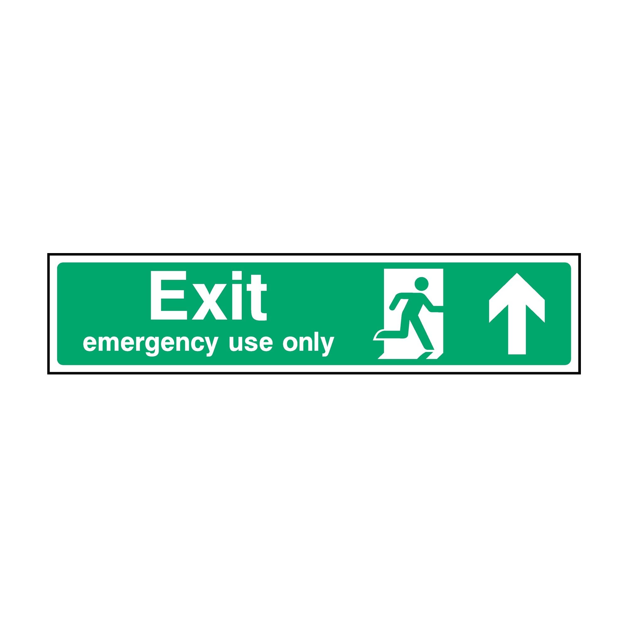 PROFILESIGNS.CO Emergency Exit Use Only Arrow Up Sign - BS EN ISO 7010:2020 - Self-Adhesive Vinyl, Rigid PVC, Aluminium, Photoluminescent - 300x100mm, 450x150mm, 600x200mm