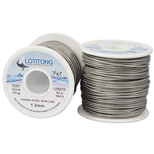 LOTITONG 50M Stainless Steel Leader Wire 1.2mm-1.5mm 7x7 49 Strands Trace Coating Jigging Wire Lead Fish Fishing Line 70LB-256LB