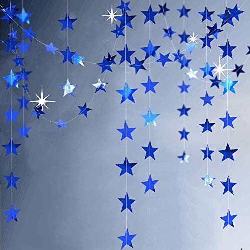 Decor365 Reflective Blue Star Garlands Streamer/Bunting/Backdrop Party Decoration Stars Hanging Decor For Frozen Birthday/Blue Silver Wedding/Engagement/Royal Baby Shower/Kids Room/Home Decorations #TOP2